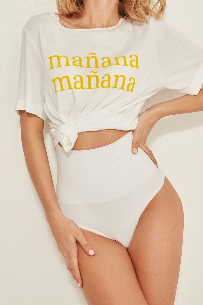 Утягивающие трусы высокие бесшовные белые с утяжкой живота Emay 2039 L/XL