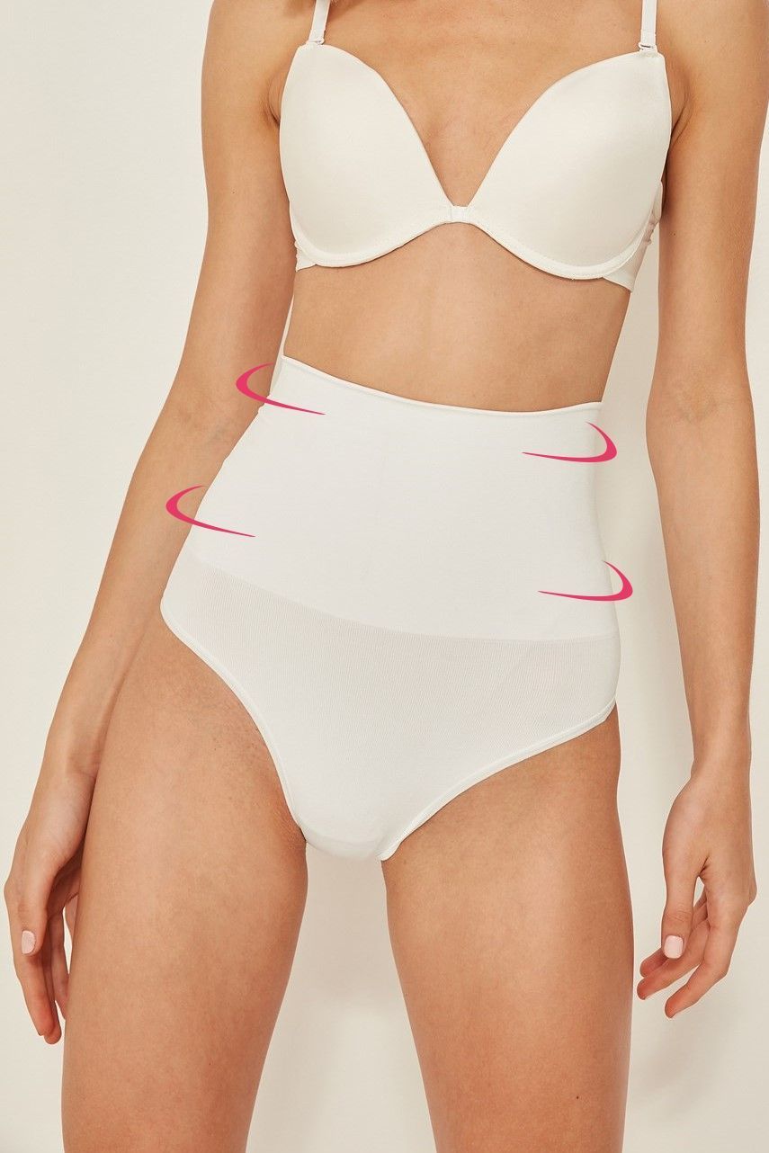 Утягивающие трусы высокие бесшовные белые с утяжкой живота Emay 2039 L/XL