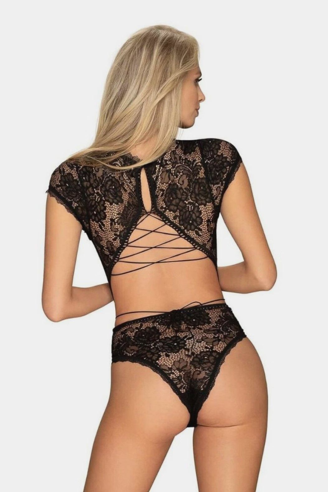 Боді жіноче чорне Obsessive Peonesia S/M