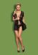 Халат женский черный короткий полупрозрачный с кружевом трусики в комплекте Obsessive Swanita S/M