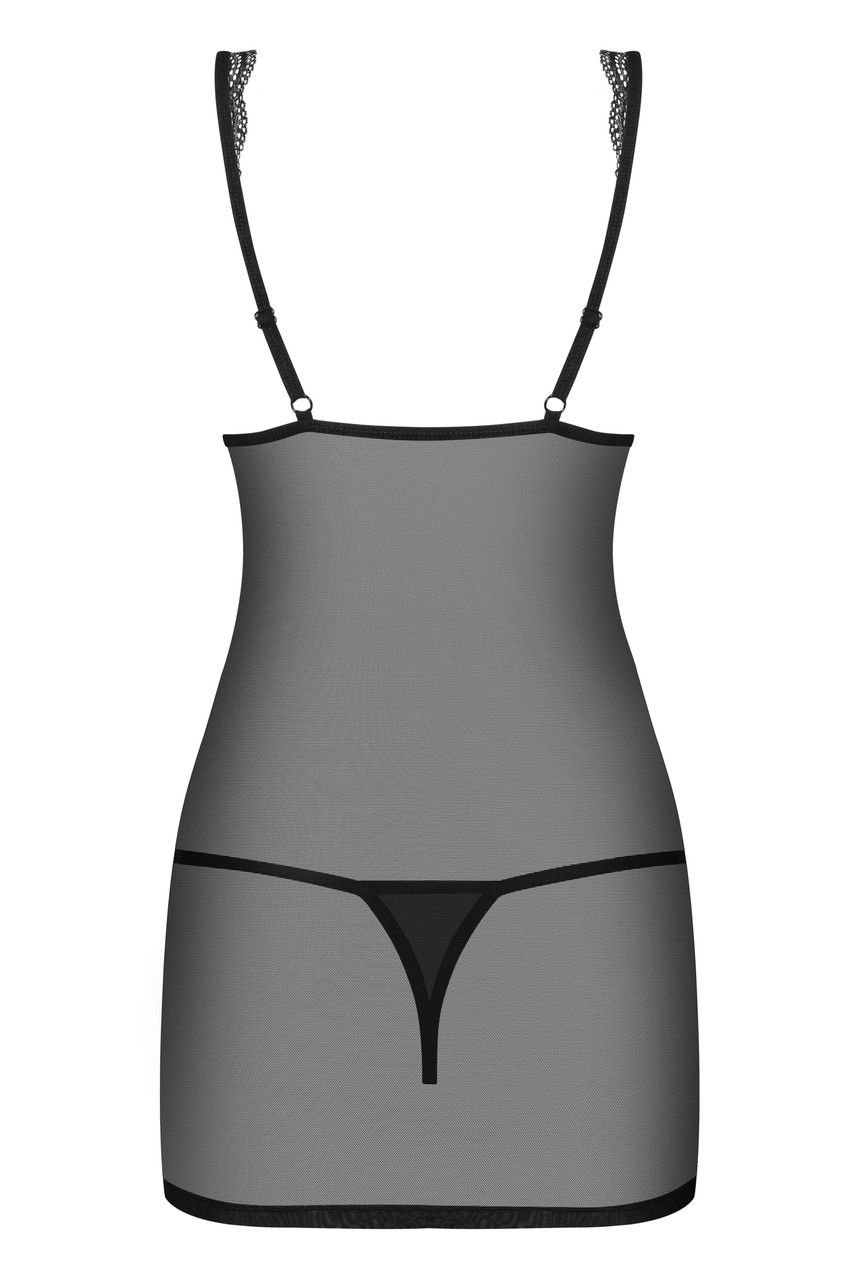 Ночная сорочка прозрачная черная стринги в комплекте Obsessive 869 S/M