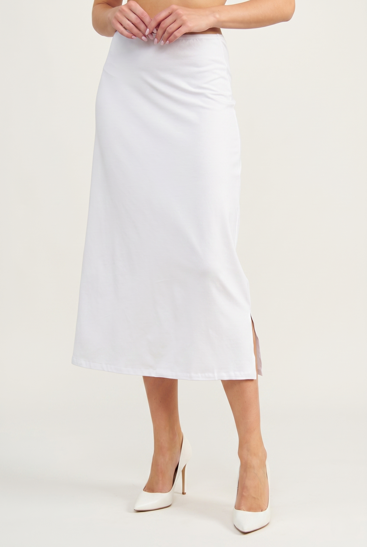 Нижняя юбка подъюбник макси из модального хлопка белый Emay 1439 L/XL