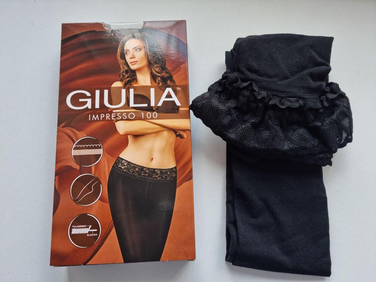 Колготки теплі з силіконовим поясом 100 den Giulia Impresso чорні 3