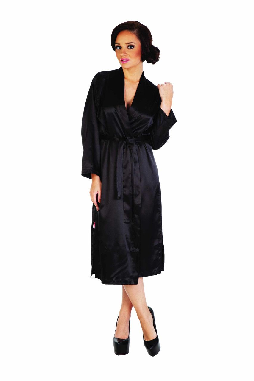 Халат жіночий атласний довгий з поясом чорний Delafense 798 L