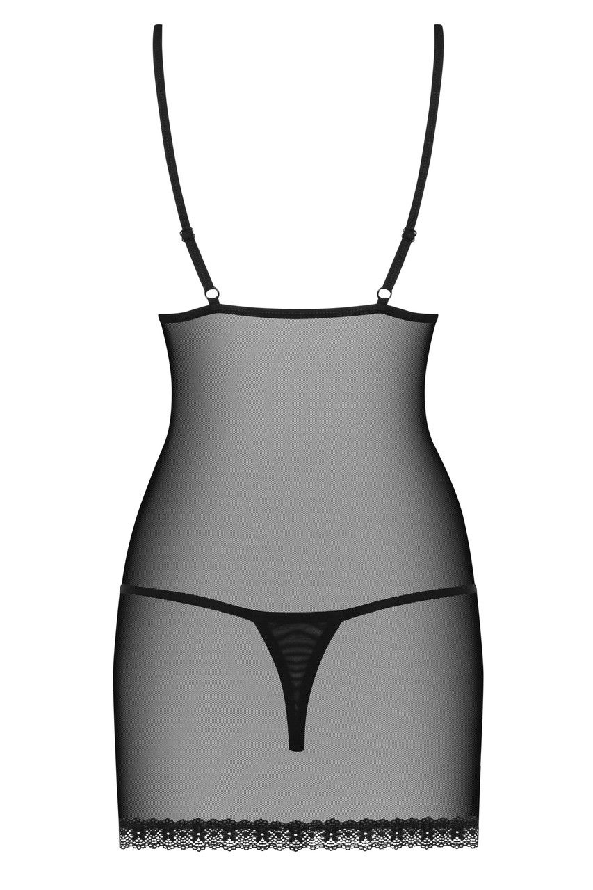 Ночная сорочка прозрачная черная стринги в комплекте Obsessive 820 S/M