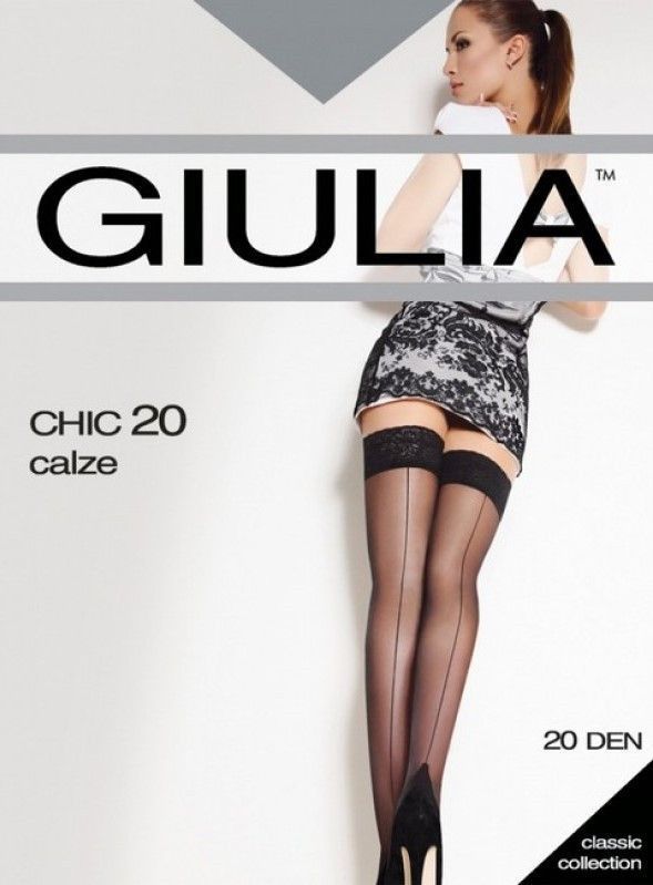 Чулки на силиконе Giulia Chic calze 20 den со стрелкой черные 1/2