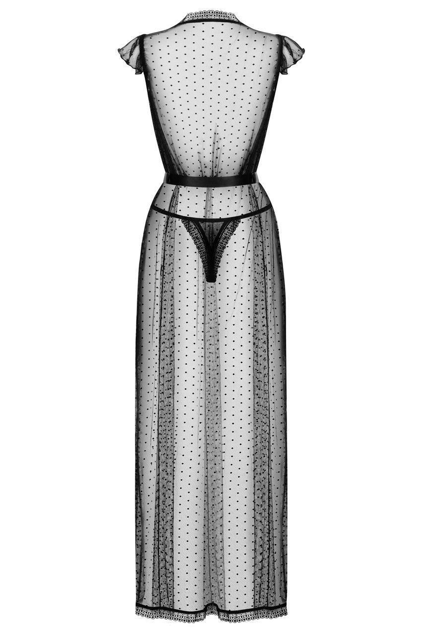 Халат женский длинный черный полупрозрачный стринги Obsessive 876 S/M