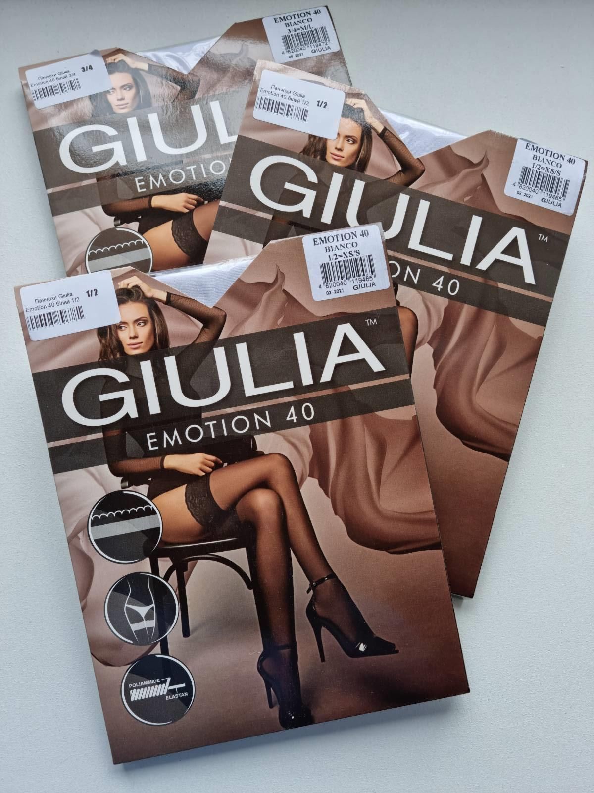 Панчохи на силіконі 40 den Giulia Emotion білі 1/2