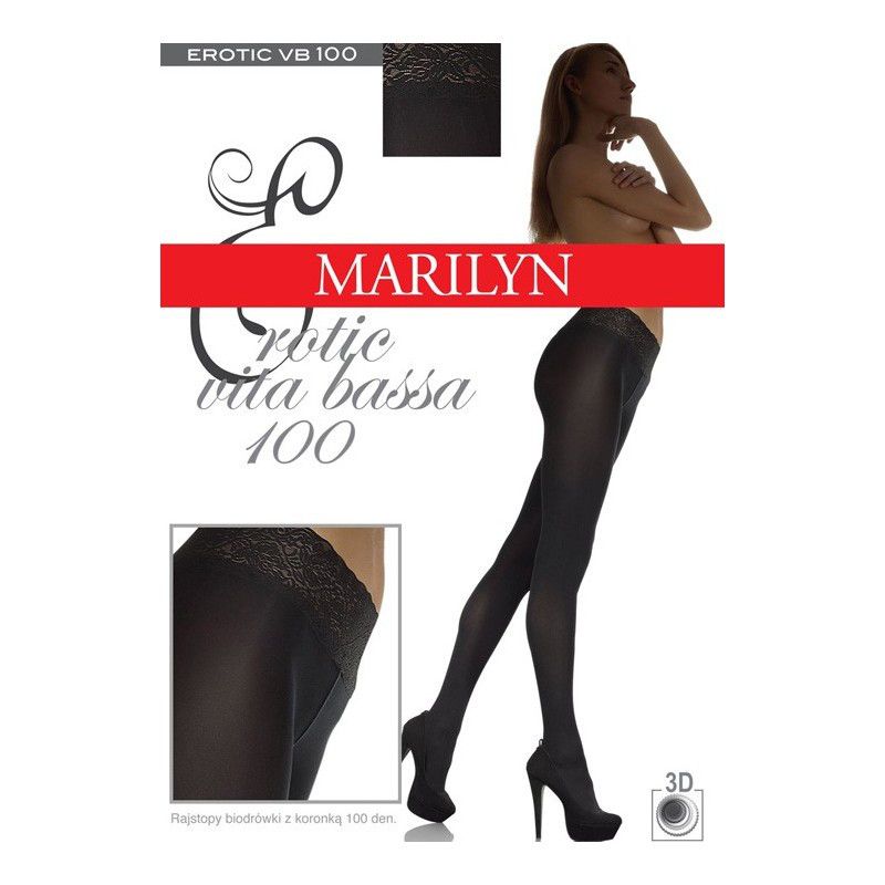 Колготки плотные с заниженной талией и кружевным поясом 100 den Marilyn Erotic vita bassa темно серые 1/2