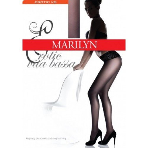 Колготки Marilyn Erotic vita bassa 30 den с заниженной талией и кружевным поясом темно серые 2